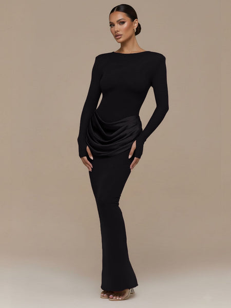 Figurbetontes Maxikleid mit Rundhalsausschnitt und Rüschen
