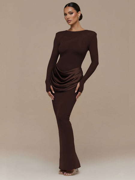Figurbetontes Maxikleid mit Rundhalsausschnitt und Rüschen