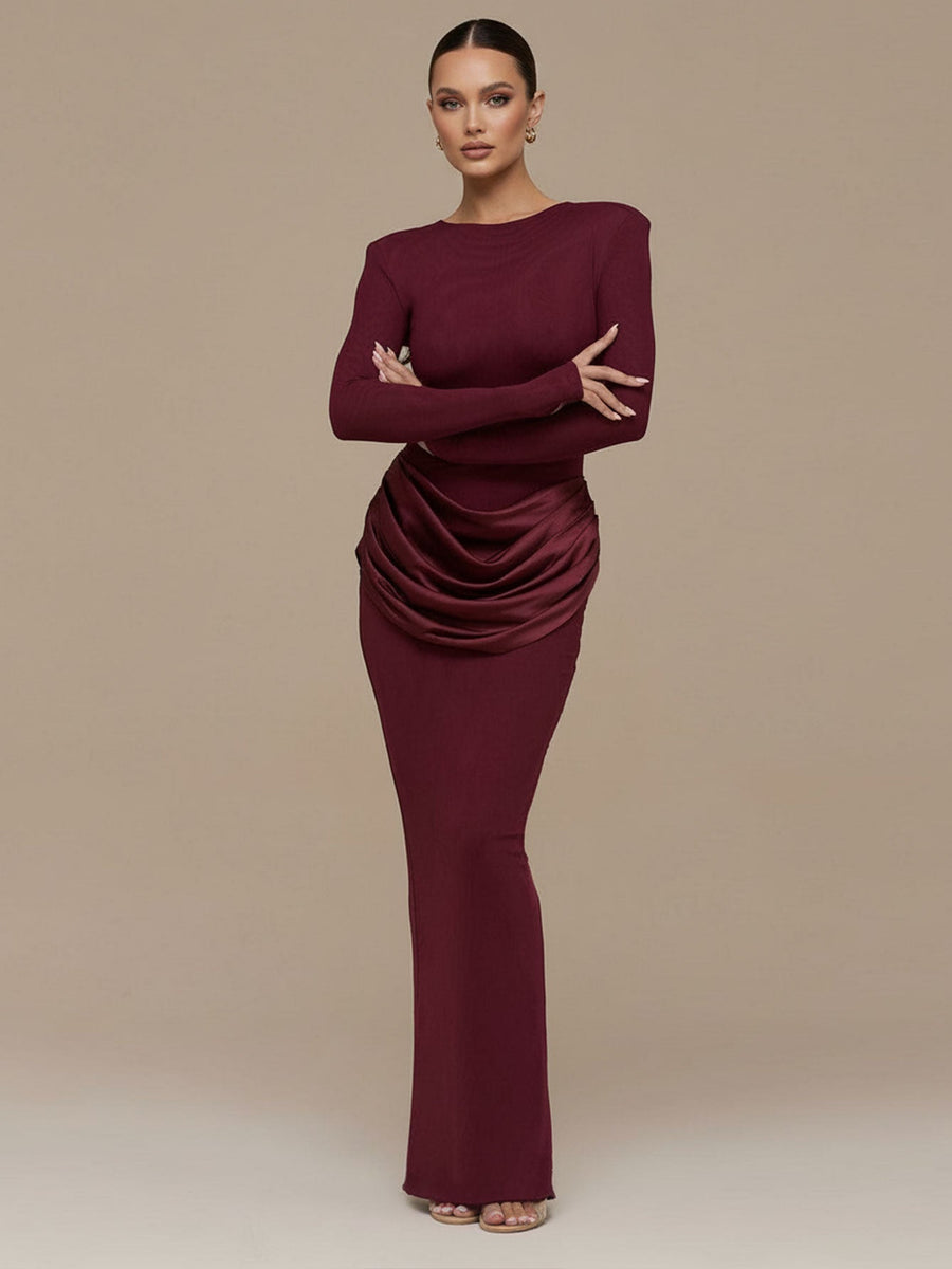 Figurbetontes Maxikleid mit Rundhalsausschnitt und Rüschen