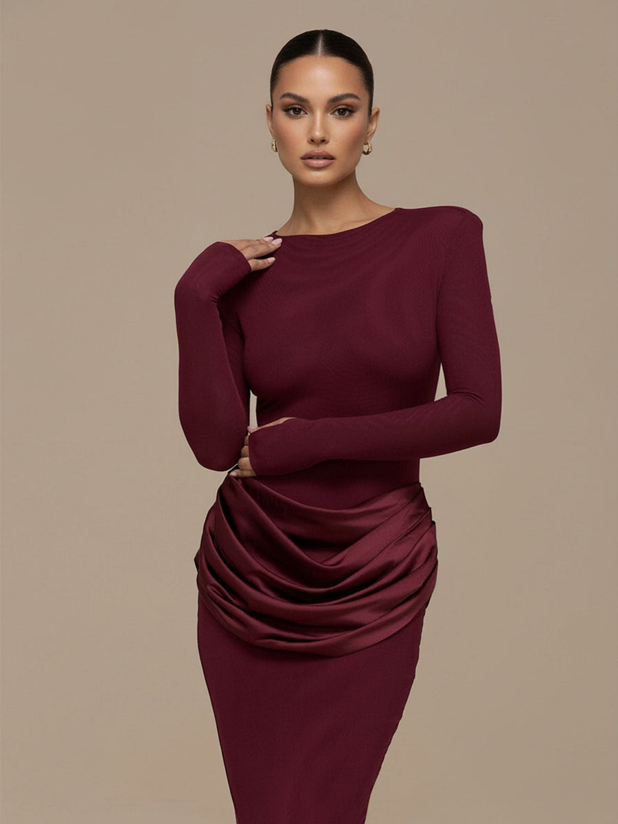 Figurbetontes Maxikleid mit Rundhalsausschnitt und Rüschen