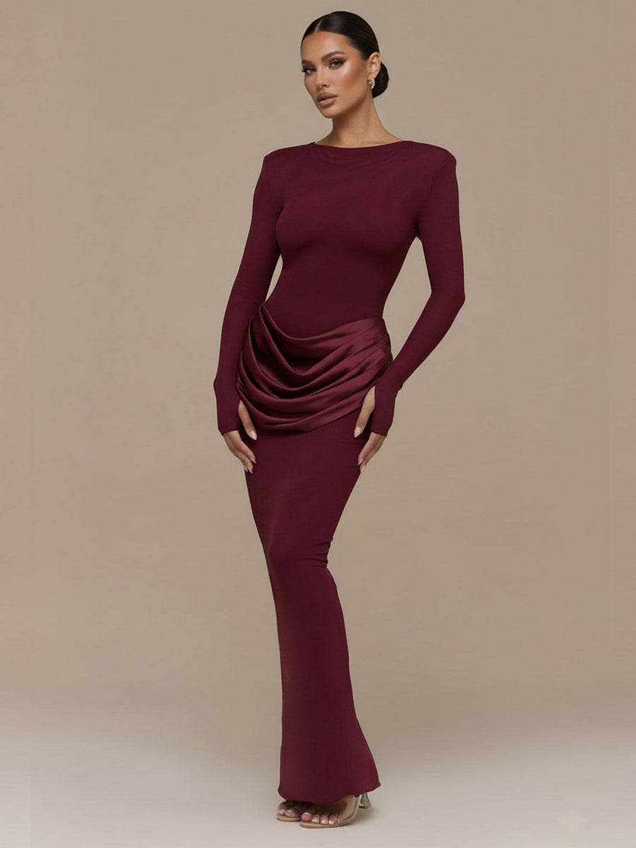 Figurbetontes Maxikleid mit Rundhalsausschnitt und Rüschen