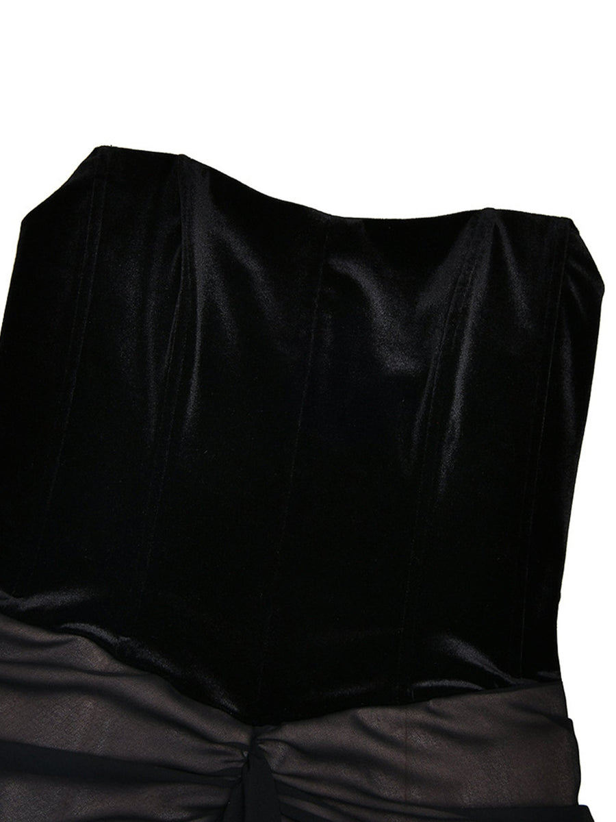 Trägerloses, gerafftes Meerjungfrauenkleid mit Flicken