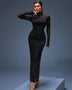 Elegant Long Lace Dress with High Collar