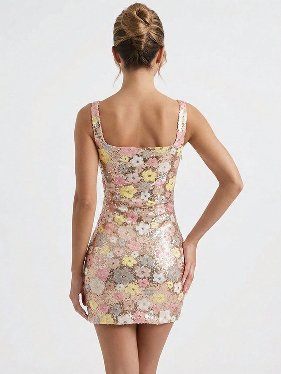 Arden Siena — Colorful Floral Sequin Backless Mini Dress, alternate view 2