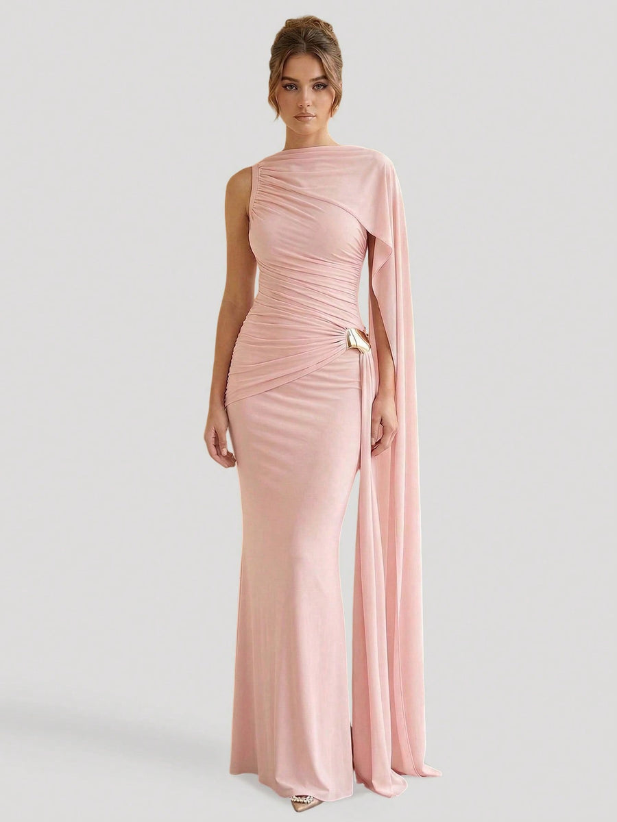 Elegant Pleated Ribbon Maxi Dress