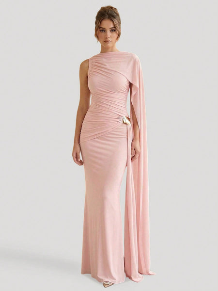 Elegant Pleated Ribbon Maxi Dress