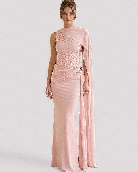 Elegant Pleated Ribbon Maxi Dress