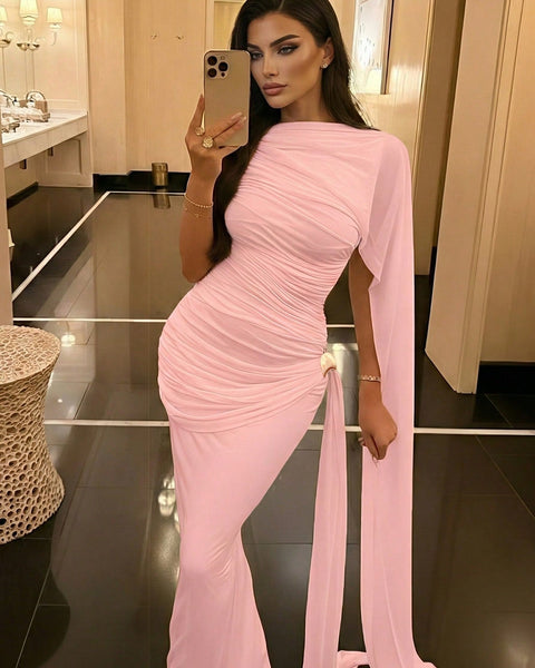Elegant Pleated Ribbon Maxi Dress