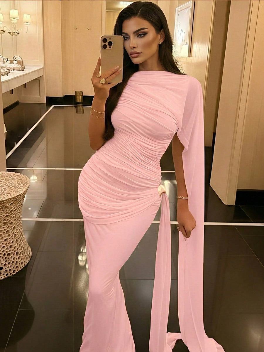 Quinn Siena — Elegant Pleated Ribbon Maxi Dress, alternate view 2