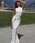 High-Neck Ruched Maxi Bodycon Dress