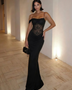 Sexy Maxi-Kleid aus Spitze mit Patchwork und transparenten Einsätzen