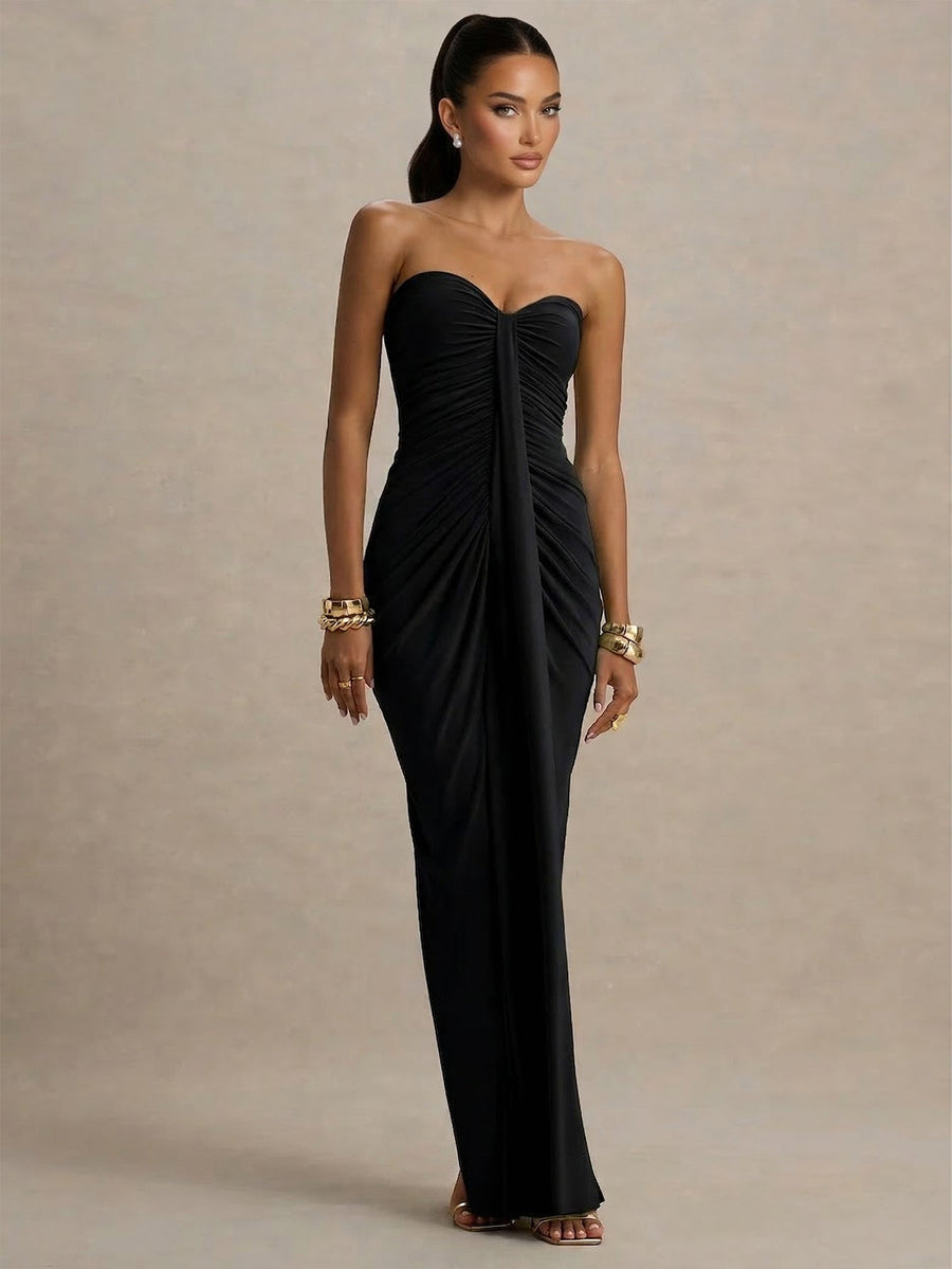 Onyx Siena — Strapless Pleated Ribbon Maxi Dress, alternate view 2