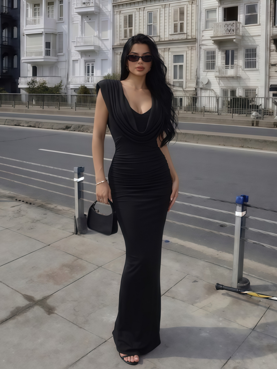 Lior Siena — Cowl-Neck High Waist Ruched Dress