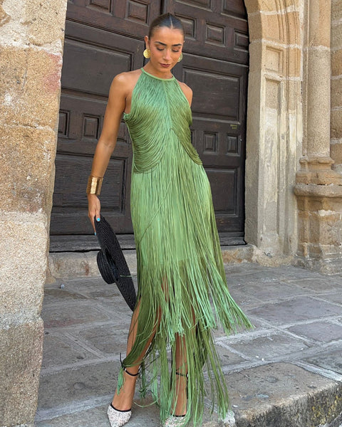 Halter Sleeveless Tassels Maxi Dress