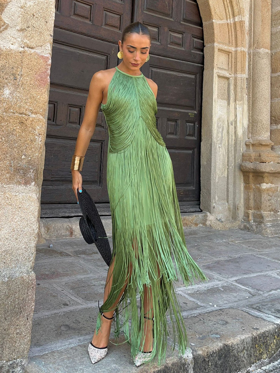 Noa Siena — Halter Sleeveless Tassels Maxi Dress