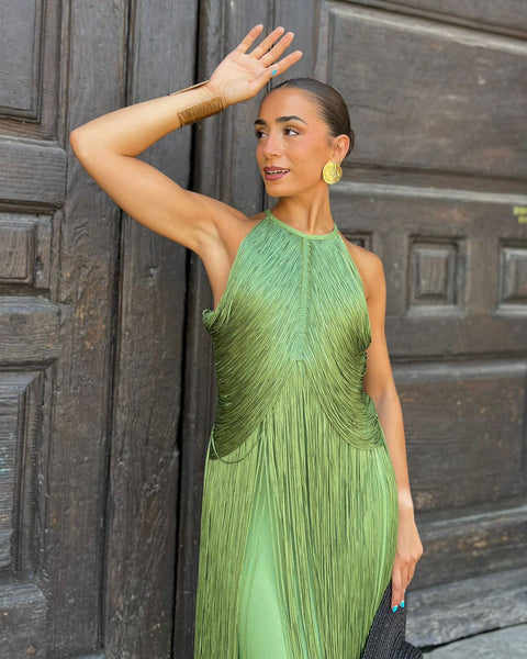 Halter Sleeveless Tassels Maxi Dress