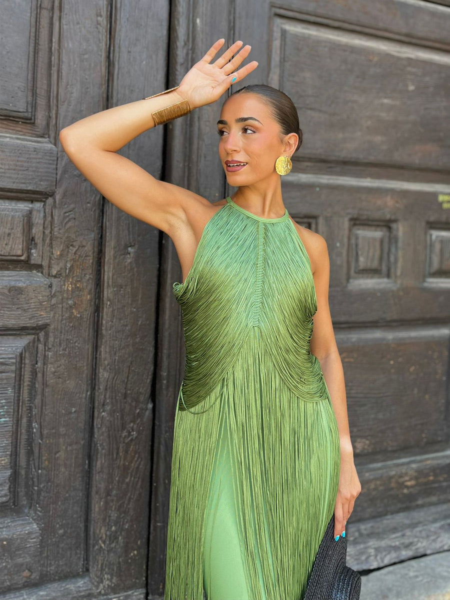 Noa Siena — Halter Sleeveless Tassels Maxi Dress, alternate view 2