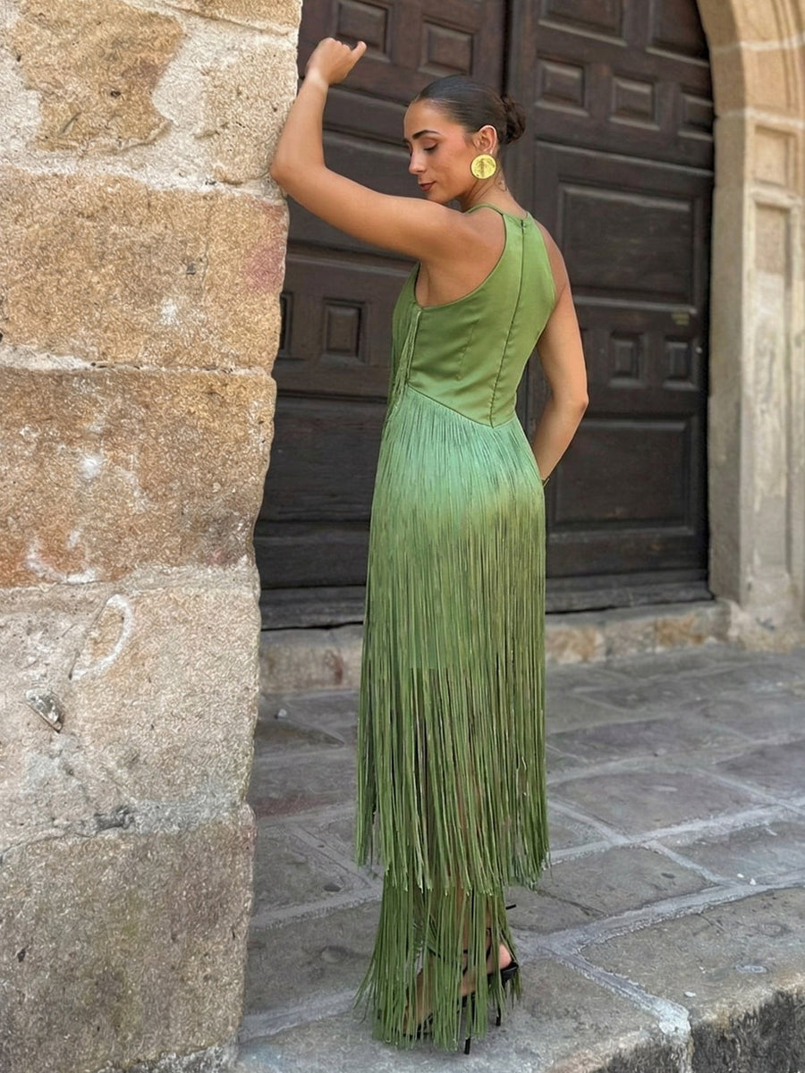Halter Sleeveless Tassels Maxi Dress