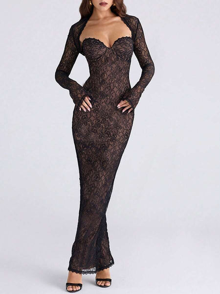 Set aus Schal-Top und trägerlosem Spitzen-Bodycon-Kleid