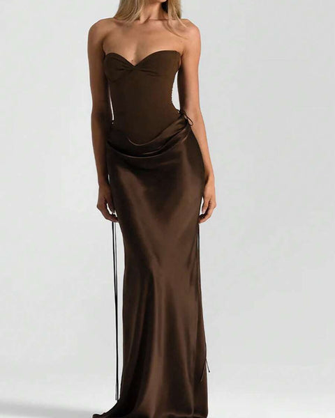 Strapless Bodysuit Ruched Maxi Skirt Set