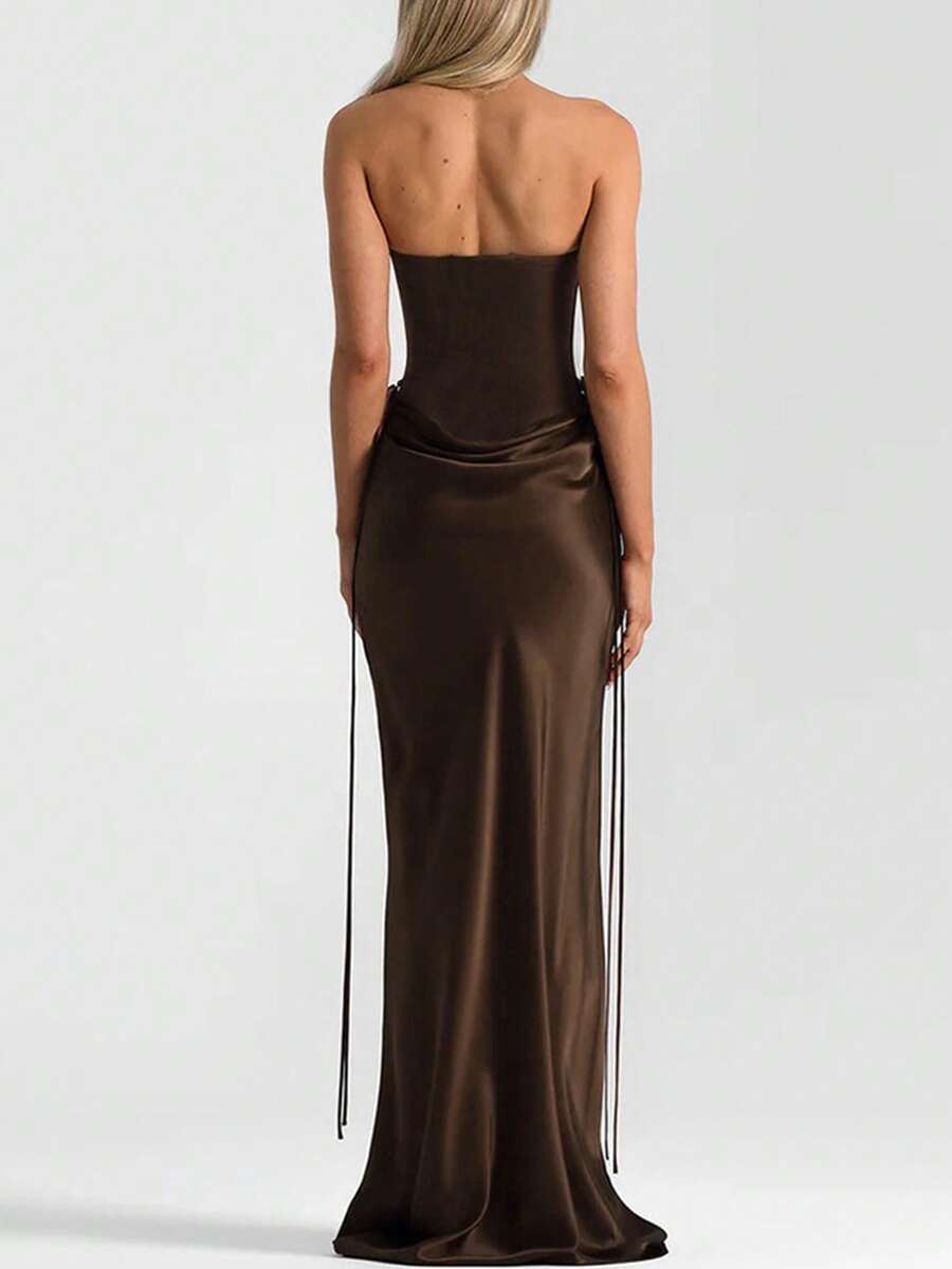Strapless Bodysuit Ruched Maxi Skirt Set