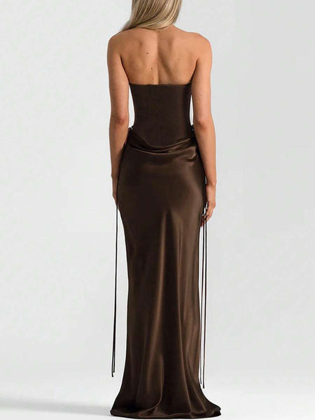 Strapless Bodysuit Ruched Maxi Skirt Set