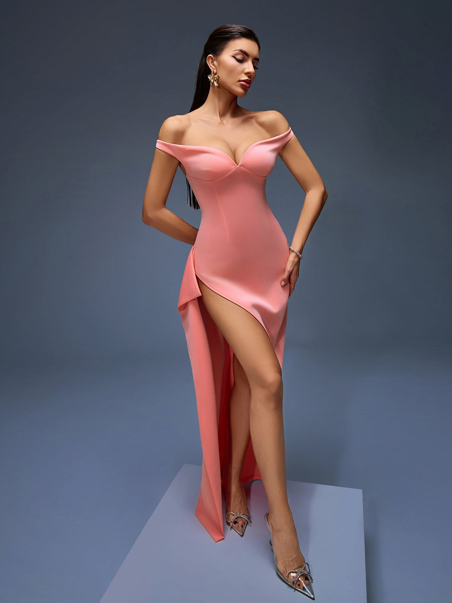 Elegantes und bequemes asymmetrisches Off-Shoulder-Maxikleid