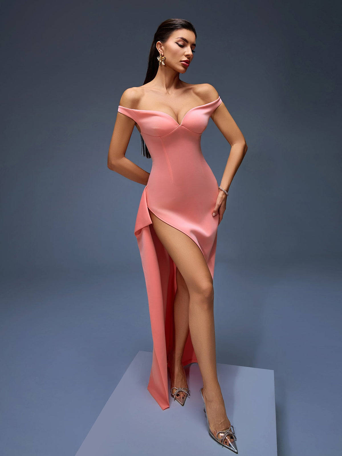 Selene Montclair — Elegant and Comfortable Asymmetric Off-Shoulder Maxi Dress, alternate view 3