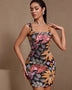 Minikleid mit eckigem Ausschnitt und floralen Pailletten