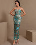 Maxikleid „Dahlia“ mit paillettenbesetztem Blumenmuster und Neckholder