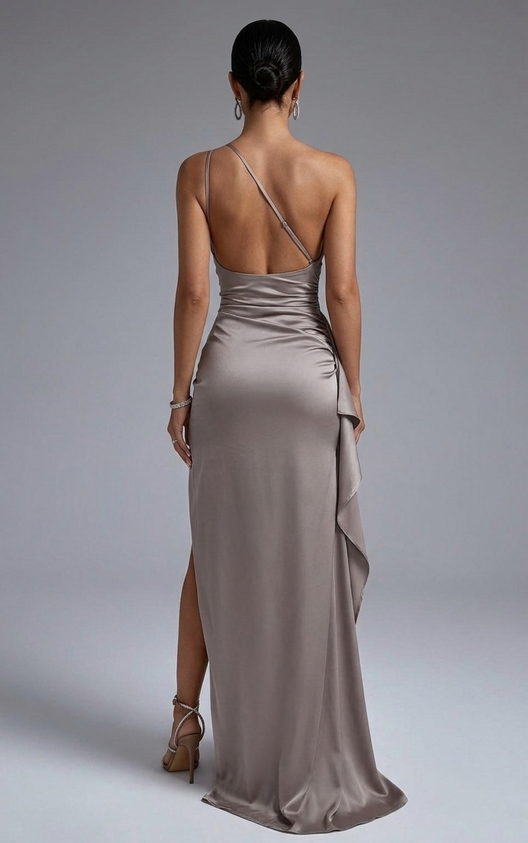 Selene Beaumont — Elegant One-Shoulder Satin Backless Maxi Dress, alternate view 9