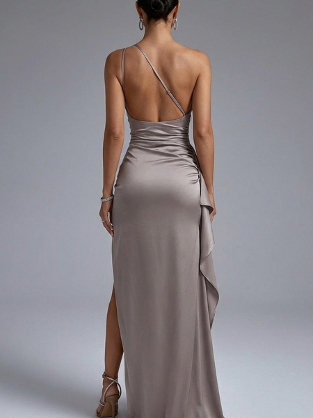 Selene Beaumont — Elegant One-Shoulder Satin Backless Maxi Dress, alternate view 9