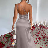 Selene Beaumont — Elegant One-Shoulder Satin Backless Maxi Dress, alternate view 11