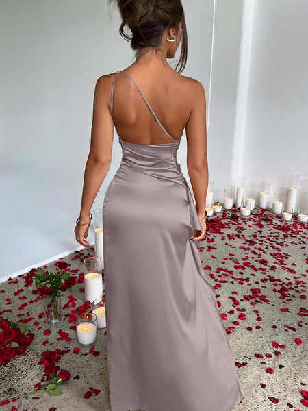 Selene Beaumont — Elegant One-Shoulder Satin Backless Maxi Dress, alternate view 11