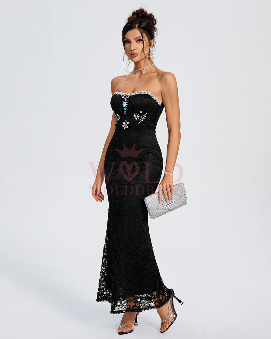 Perrin Lefèvre — Strapless Crystal-Embellished Lace Maxi Dress, alternate view 2