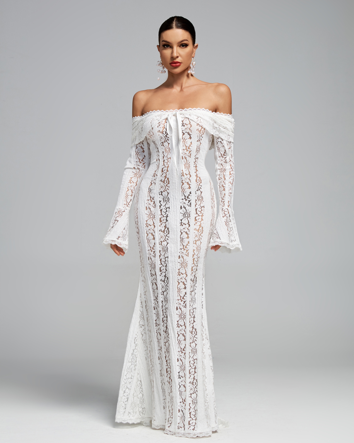 Monroe Lefèvre — Off Shoulder Vintage Lace Maxi Dress