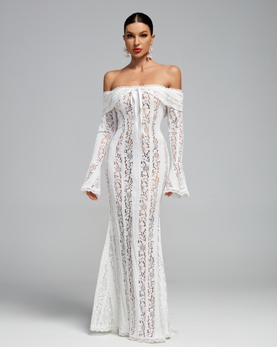 Monroe Lefèvre — Off Shoulder Vintage Lace Maxi Dress