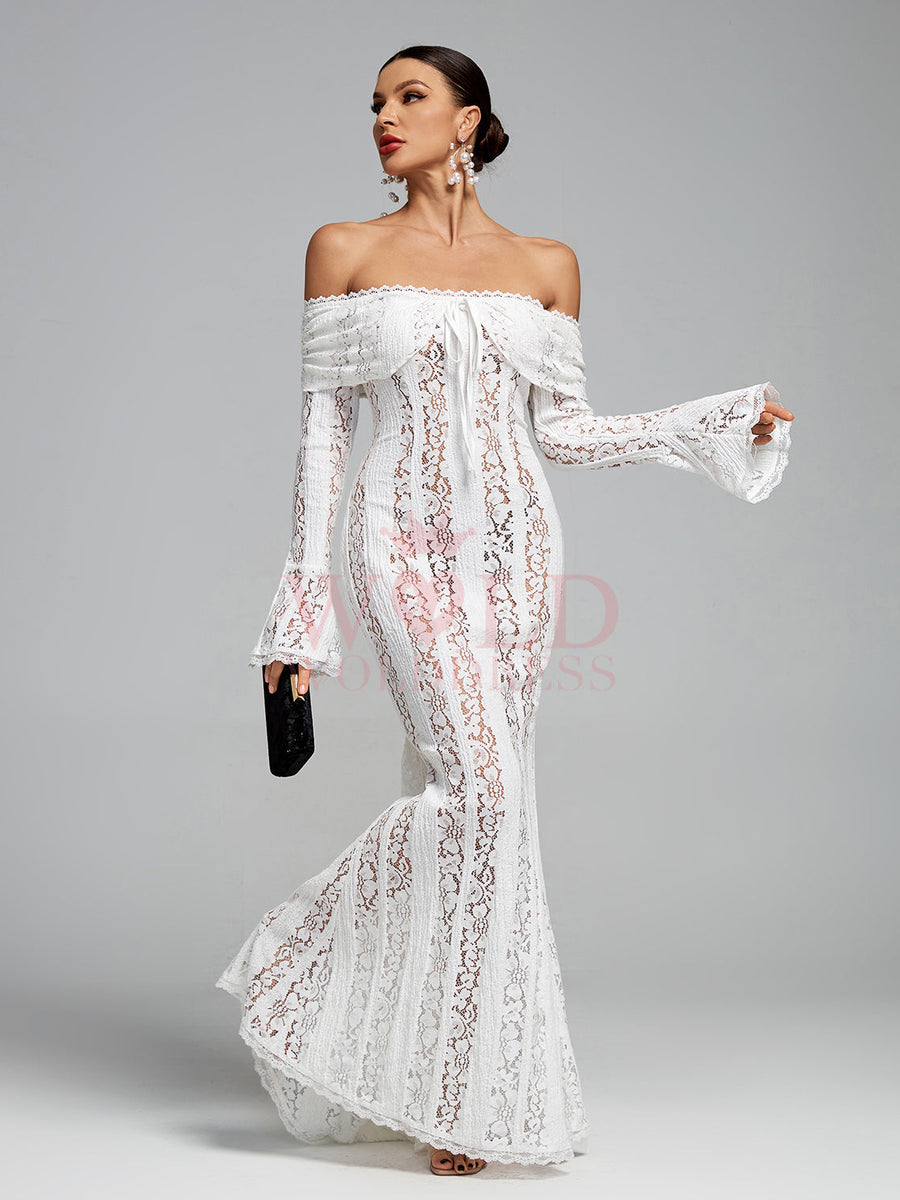 Off Shoulder Vintage Lace Maxi Dress