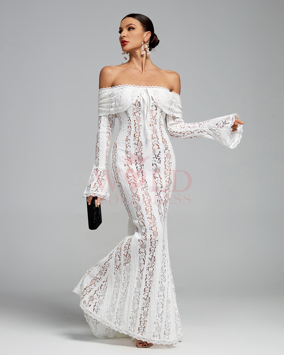Monroe Lefèvre — Off Shoulder Vintage Lace Maxi Dress, alternate view 3