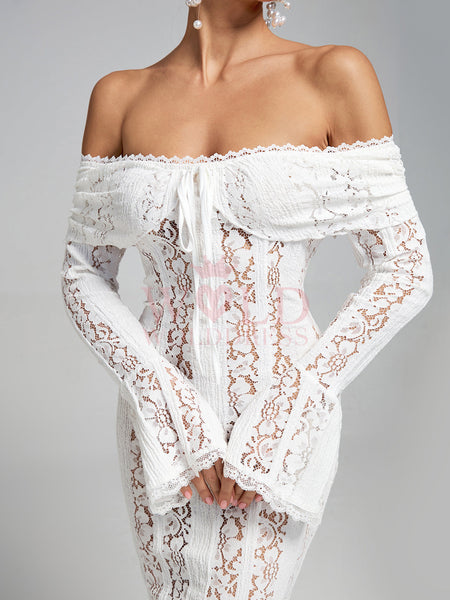 Off Shoulder Vintage Lace Maxi Dress