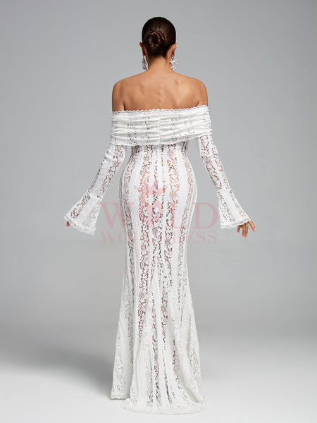 Off Shoulder Vintage Lace Maxi Dress