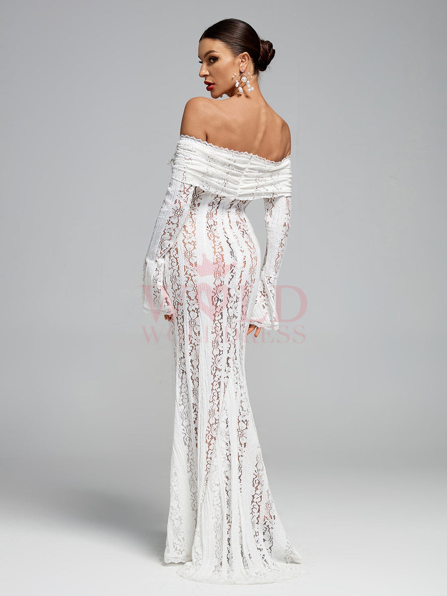 Off Shoulder Vintage Lace Maxi Dress