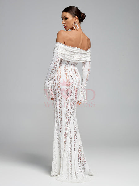 Off Shoulder Vintage Lace Maxi Dress