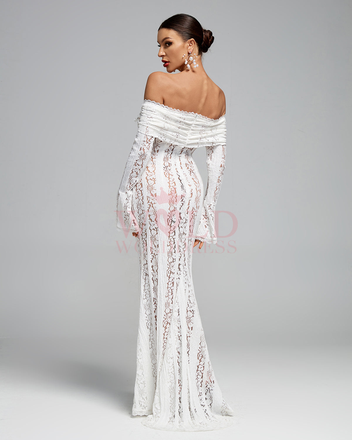 Monroe Lefèvre — Off Shoulder Vintage Lace Maxi Dress, alternate view 4