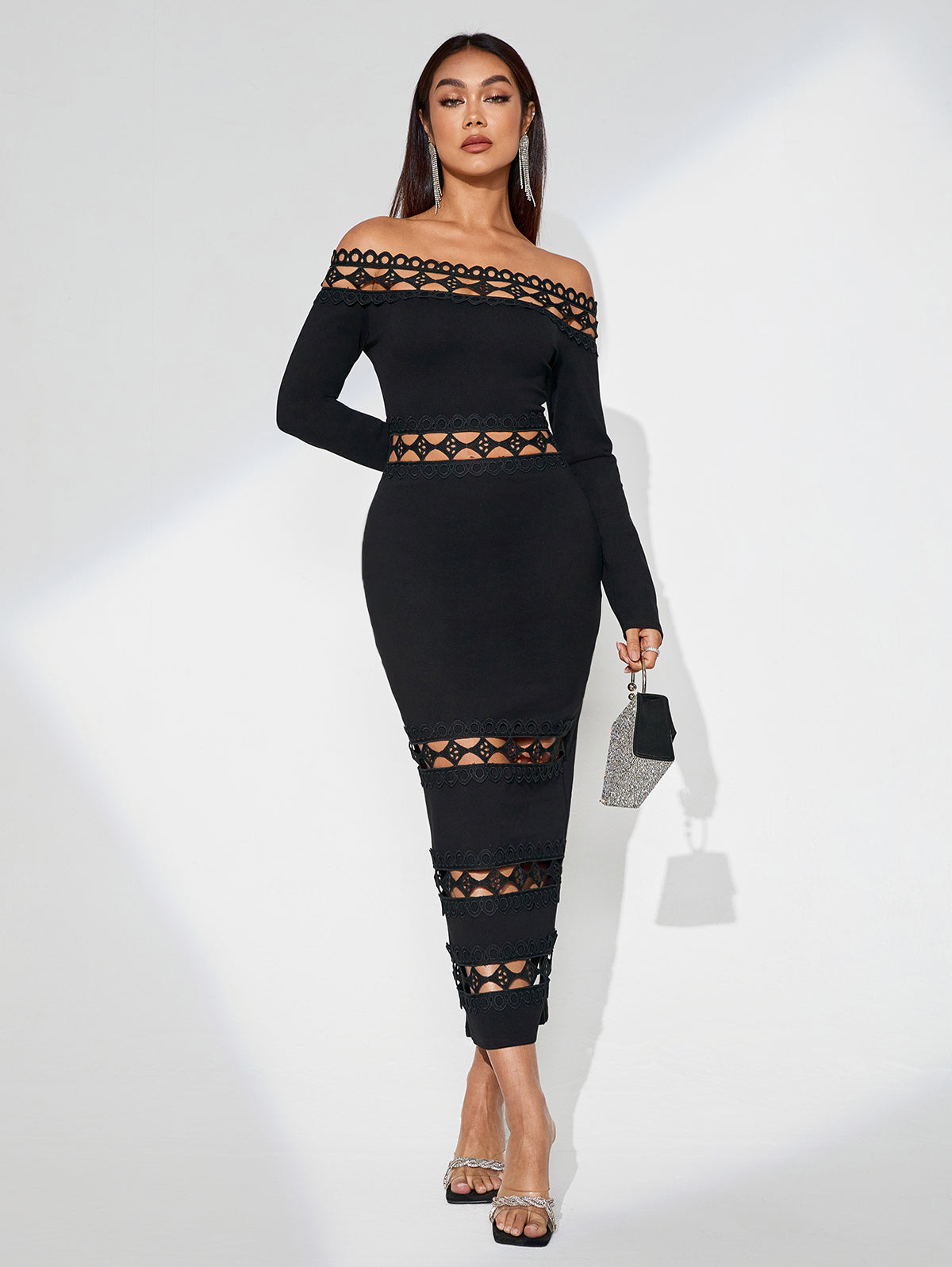 Ciel Duvall — Elegant Slim Fit Dress with Plunging Neckline and Perforated Design, alternate view 6