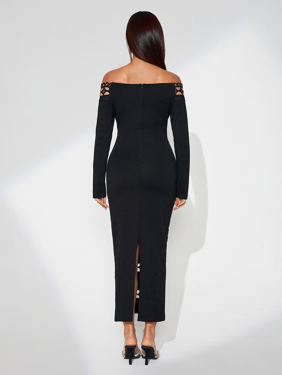 Ciel Duvall — Elegant Slim Fit Dress with Plunging Neckline and Perforated Design, alternate view 4