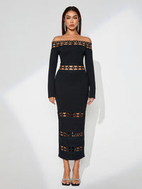 Ciel Duvall — Elegant Slim Fit Dress with Plunging Neckline and Perforated Design