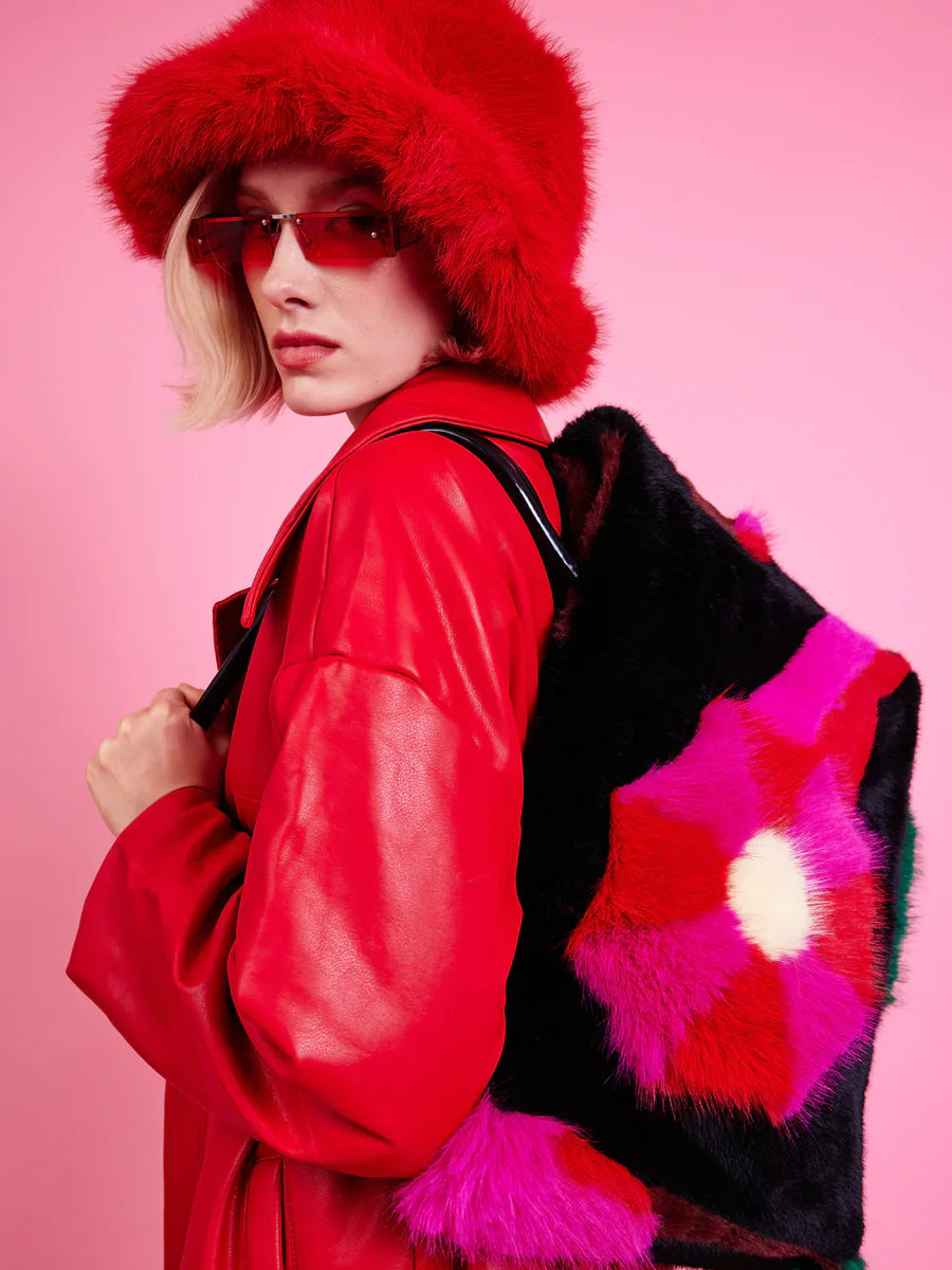 Red Eco Bamboo Faux Fur Bucket Hat