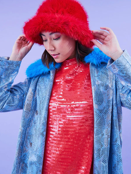 Red Eco Bamboo Faux Fur Bucket Hat