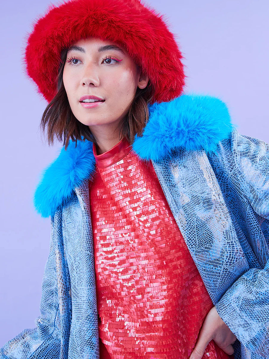 Red Eco Bamboo Faux Fur Bucket Hat